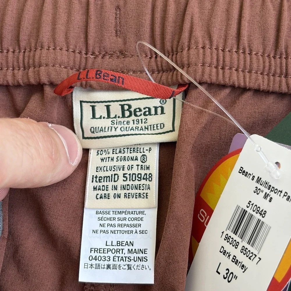 LL Bean Pants Mens Large Brown Multisport Performance Stretchy Baggy 30" NWT - Picture 6 of 14